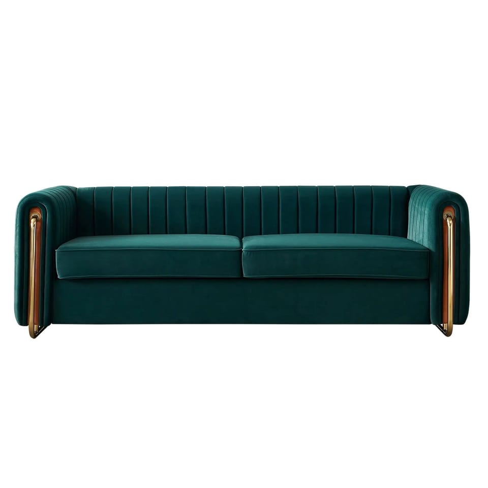 Contemporary Velvet 84.25 W Green Sofa Couch for Living Room, product photo