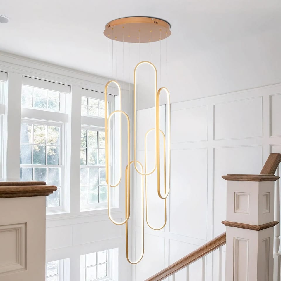 "Contemporary 3 Color Dimmable LED Ring Pendant Light 157in Gold Chandelier for, product photo