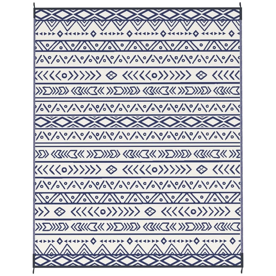 "8FT X 10FT Blue and White Geometric Reversible Waterproof Outdoor Rug with, product photo