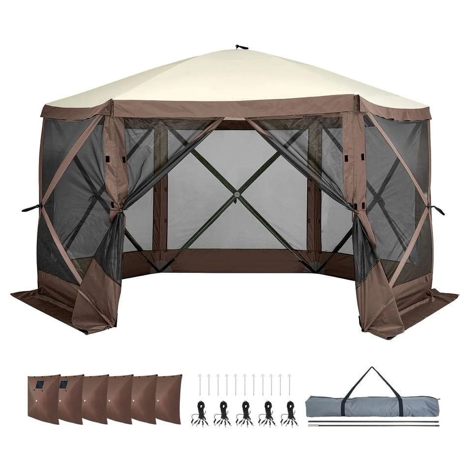Single Layer Pop-Up Gazebo Tent 6-Sided Screen Canopy Sun Shelter with 11.5x1, product photo