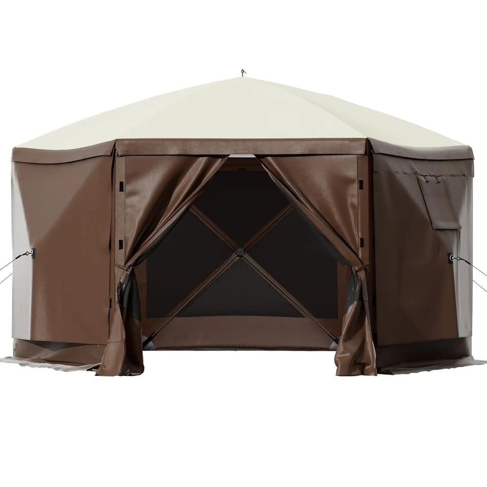 10 X 10 ft Gazebo Screen Pop-Up Camping Tent 6 Sided Canopy with Mesh Windows, product photo