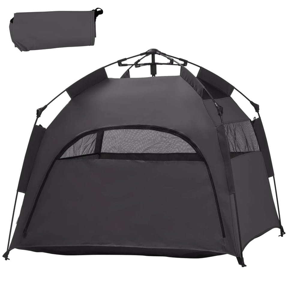 "Dark Gray Pop up Dog Tent for Large and Extra Large Canines with Carry Bag, product photo