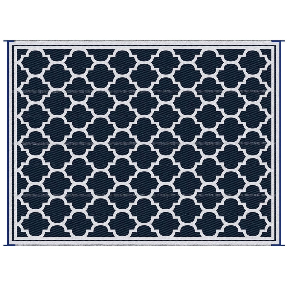 "Modern 9x18 Plastic Waterproof Reversible Folding Outdoor Rug for Picnic Beach, product photo
