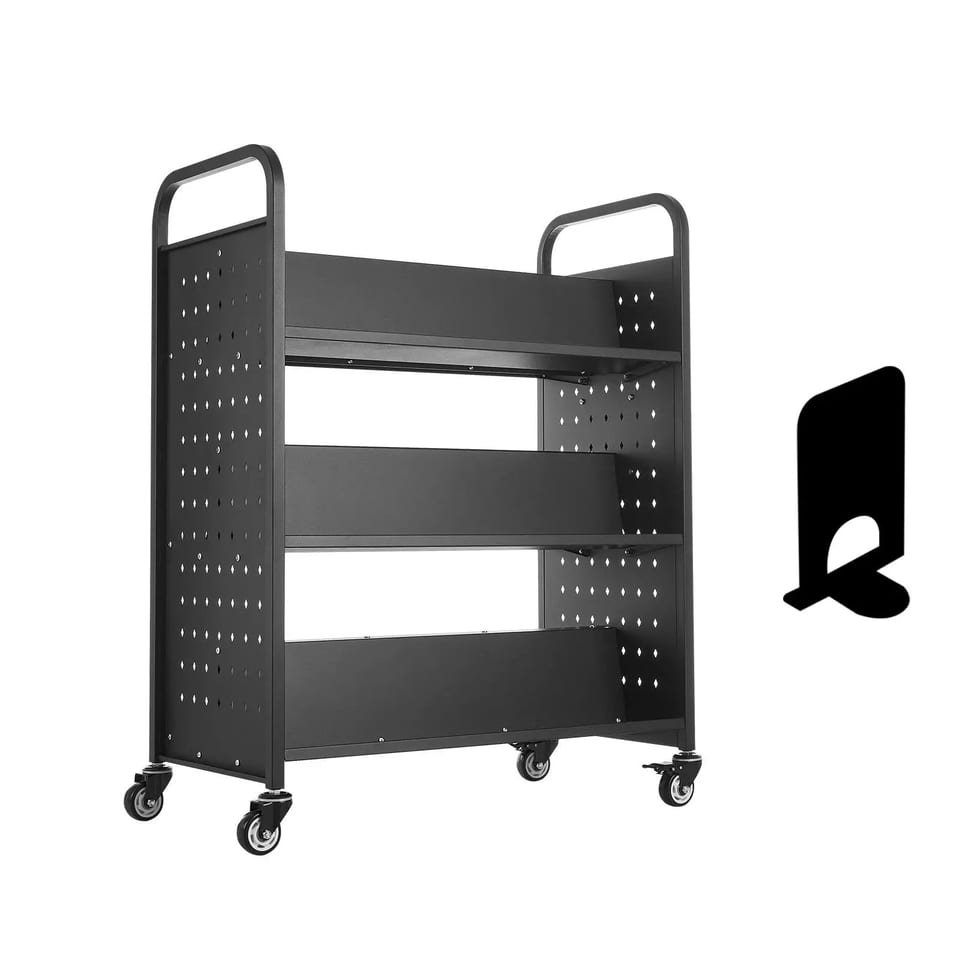 330 Lbs Capacity Rolling Library Book Cart with 38.2 X 20.3 X 48.2 Inch Size, product photo