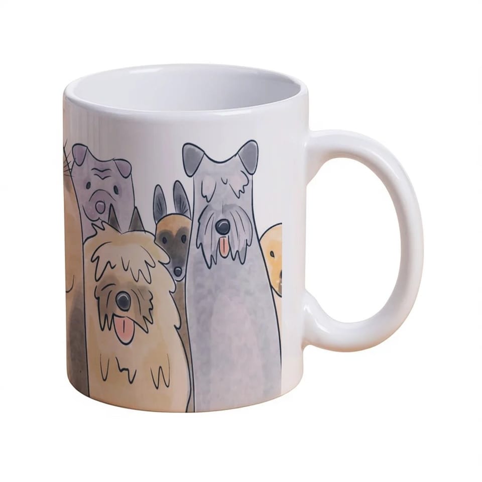 Custom Ceramic Coffee Mug Cartoon Dog Design Reusable Modern Drinkware, product photo