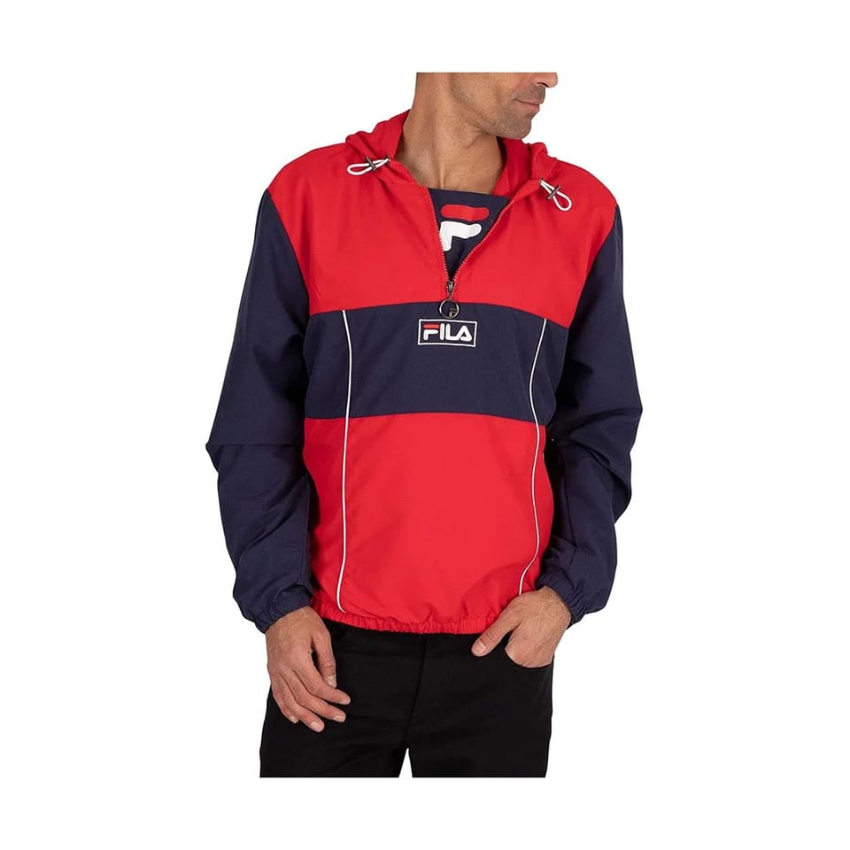 For Men's Half Zip Windjacket Red Blue Color Blocked Hooded Outdoor Jacket, product photo