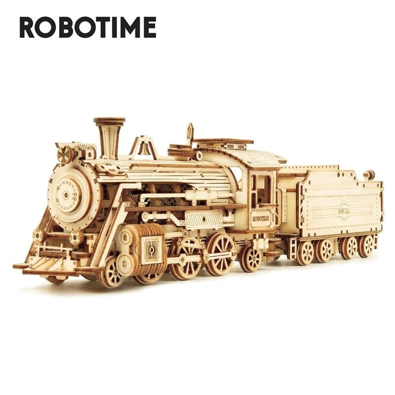 Robotime Rokr Laser Cut Wood Crafts Mechanical Toy MC501 Prime Steam Express 3D, product photo