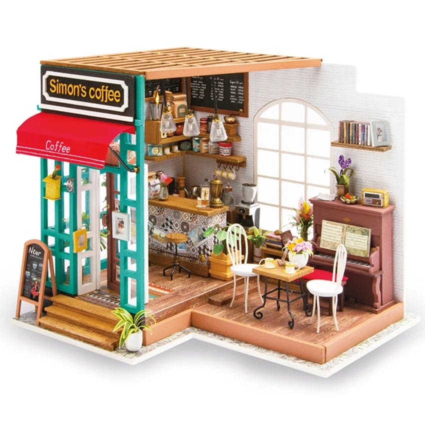 Robotime Rolife 3D Wooden Puzzles Assemble Toys DG109 Simon's Coffee DIY, product photo