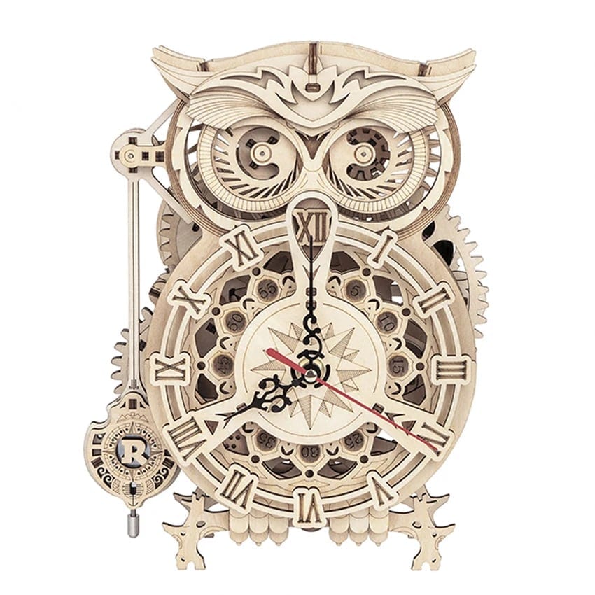 CPC Certificated Robotime Rokr DIY Handmade Assemble Toys LK503 Owl Clock 3D, product photo