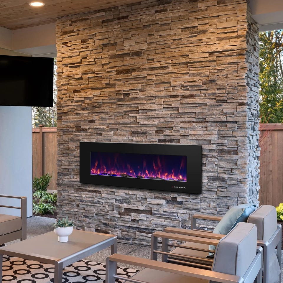 Luxstar 60-Inch LED Electric Fireplace Modern Wall-Mounted Heater for Indoor, product photo