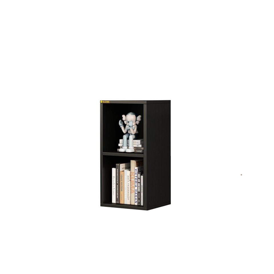 YQ FOREVER 2 Tier Black Bookcase Wooden Shelving Display Storage Unit Office, product photo