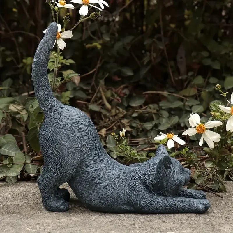 Yoga Stretching Cat Statue - Resin Zen Kitten Garden Figurine for Outdoor, product photo