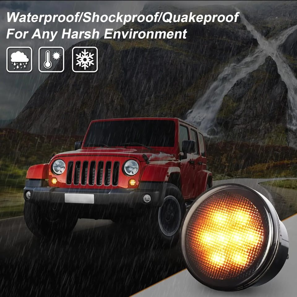 OVOVS Smoke Lens Amber LED Front Grill Indicator Parking Lights JK Turn Signal, product photo
