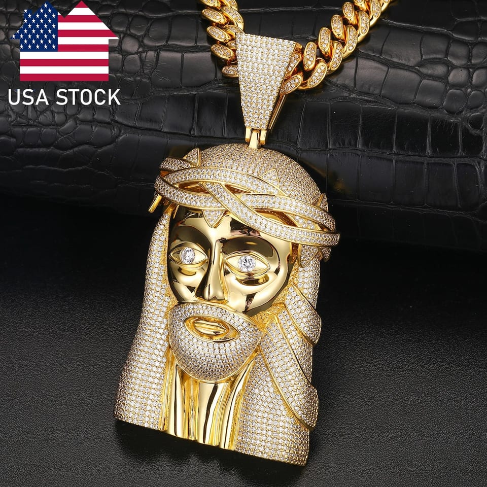 Hip Hop Jewelry 18K Gold Plated Brass Micro Paved AAAAA CZ Diamond Iced Out Big, product photo