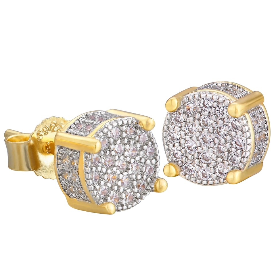 5A CZ Round Circle Earring Stud Diamond Jewelry 14K Gold Plated 925 Sterling, product photo