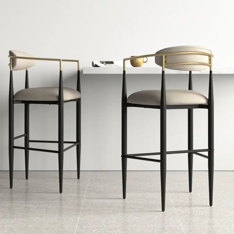 Luxury Fabric Upholstered Metal Frame Adjustable High Bar Stool with Leather, product photo