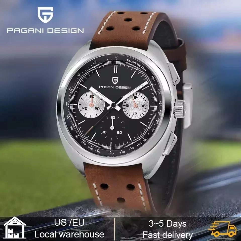 PAGANI DESIGN Men's Watches Retro Panda Dial Quartz Watch Men Japan VK63, product photo