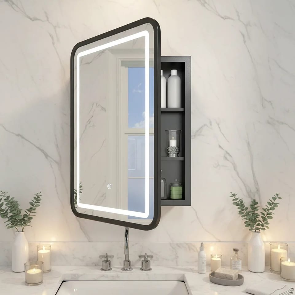 Modern Design Rectangle Metal Frame Smart Mirror Cabinet Factory Direct Rest, product photo