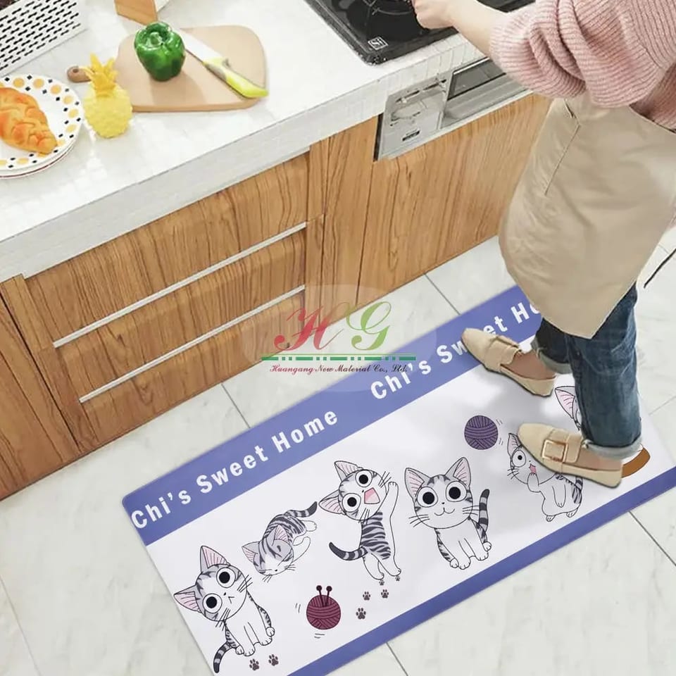 PVC Digital Printed Pattern Cat Cartoon Mat for Kitchen High Quality, product photo