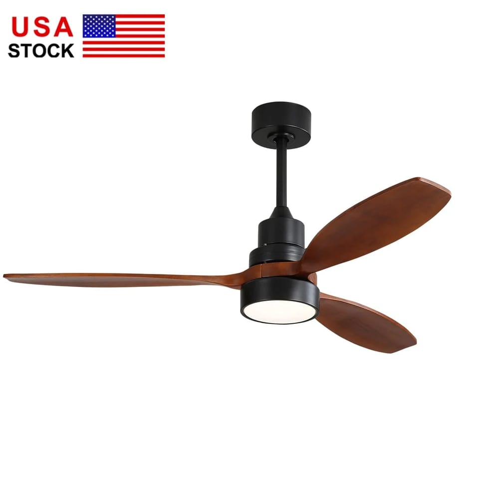 USA 52 Inch Solid Wood Low Profile Ceiling Fan With Lights and Remote Control, product photo