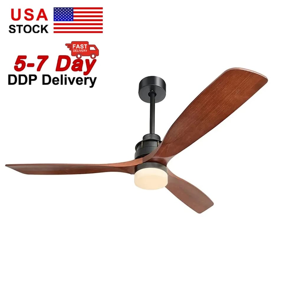 USA Indoor Outdoor 60 Inch 6 Speeds Led 3 Solid Wood Ceiling Fan With Remote, product photo