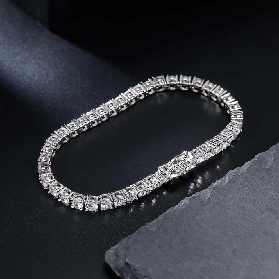 Classic Tennis 4MM Round CZ Cubic Zirconia Cut Diamond 18K White Gold Plated, product photo