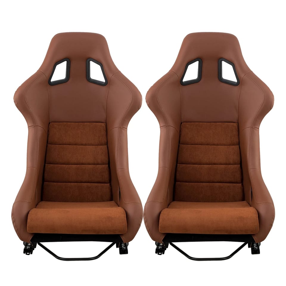 JIABEIR 1097 Pair Universal Fixed Brown PVC Leather with Suede Car Bucket, product photo