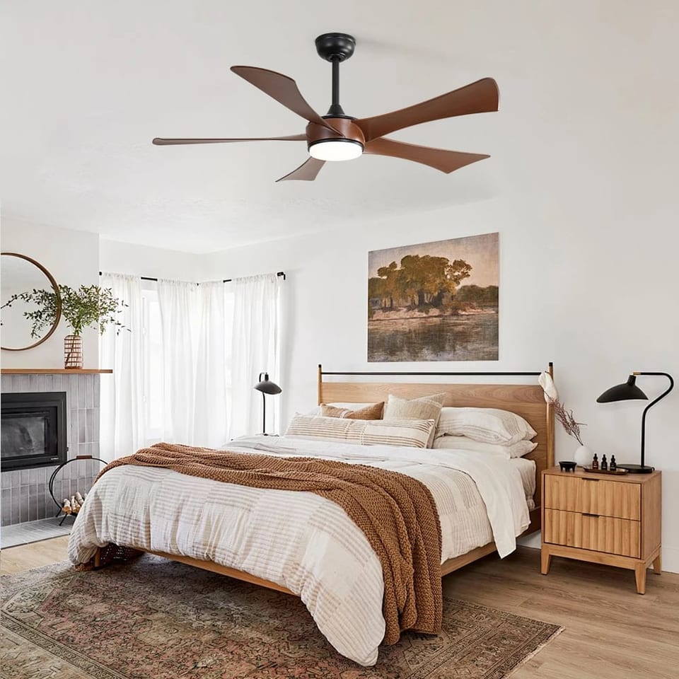 USA 52 Inch 5 Blade Ceiling Fan Living Room Decorative 6 Speed Led Ceiling Fan, product photo