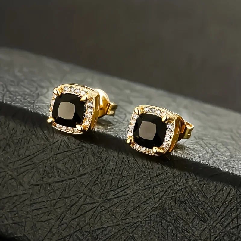 Square Black Stud Rectangle 5A+ Cubic ZIRCON 14K Gold Plated Jewelry Aretes De, product photo