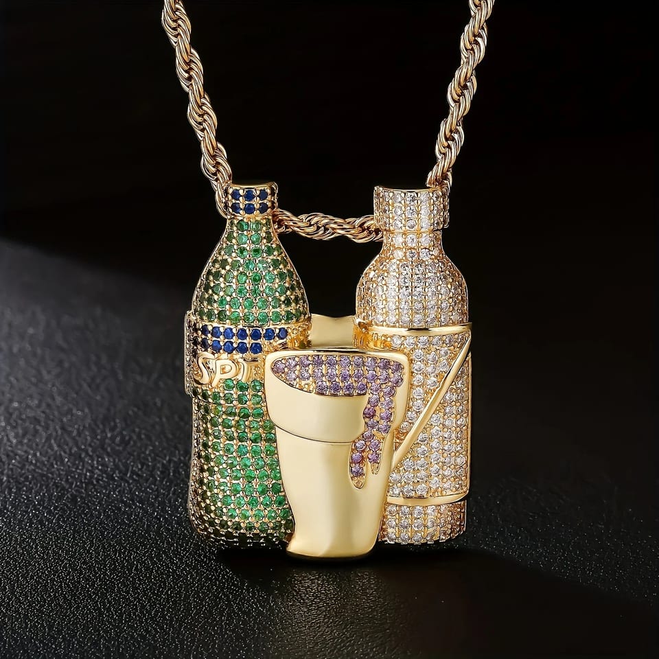 Hip Hop Multicolor Sparkling Wine Bottle Purple Green Cup Combination Chain, product photo