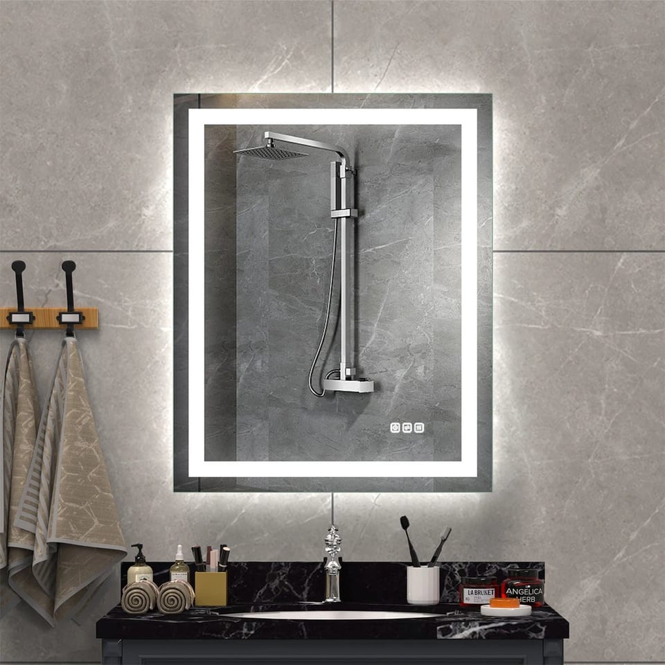 Defogger Rectangle Square Wall Backlit Touch Sensor Switch Frameless Tempered, product photo