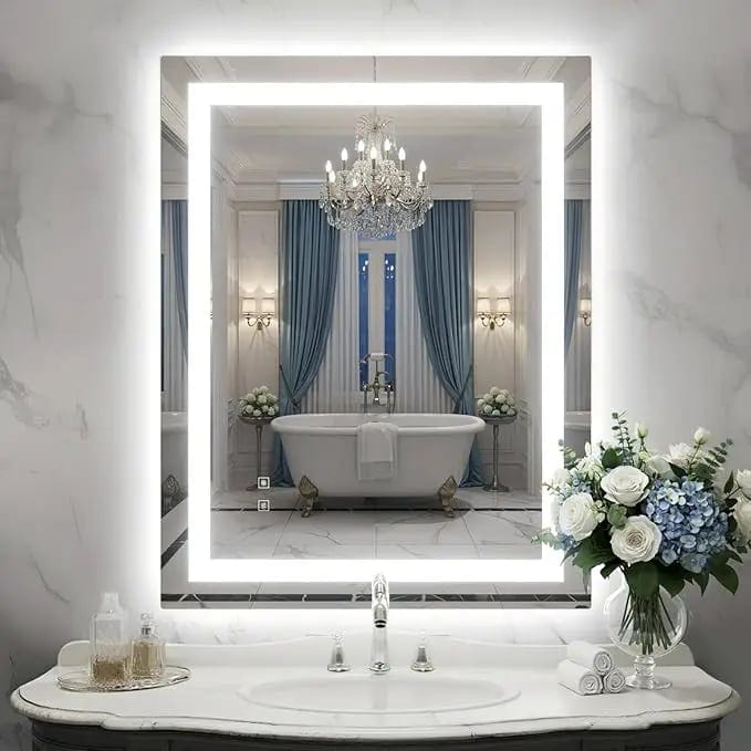 Defogger Rectangle Square Wall Backlit Touch Sensor Switch Frameless Tempered, product photo
