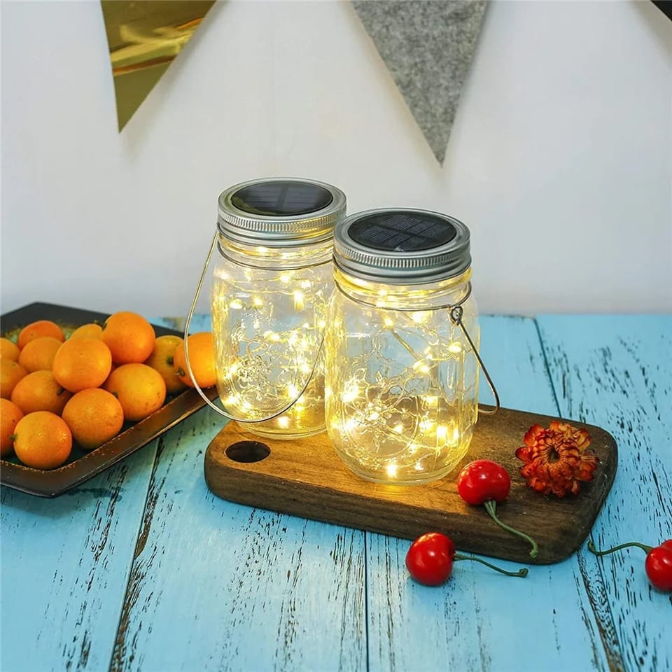 Mason Jar Solar Lights Waterproof Fairy Lights Solar Lanterns for Patio Garden, product photo