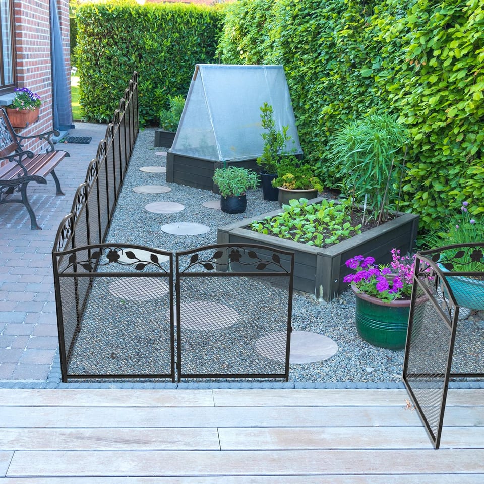 5 Pack Metal Black Garden Fence Heavy Duty Rustproof Animal Pet Barrier Outdoor, product photo