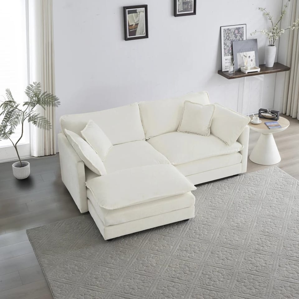 Chenille Two-Seater Sofa with 1 Footrest, 2 Seater L-Shaped Sectional with, product photo