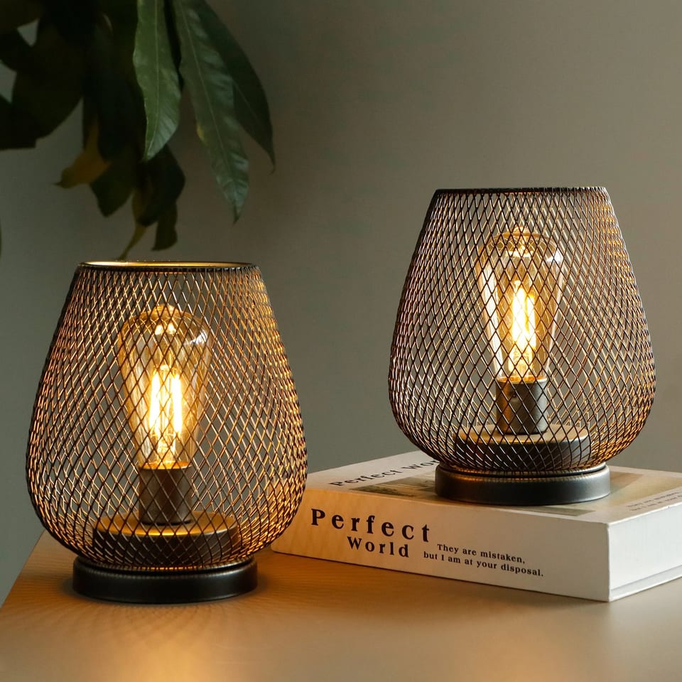 Freeshipping Birdcage Shape Table Lamp Cordless Battery Lamp Nordic Brown, product photo