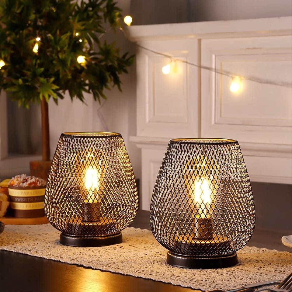 Freeshipping Birdcage Shape Table Lamp Cordless Battery Lamp Nordic Brown, product photo
