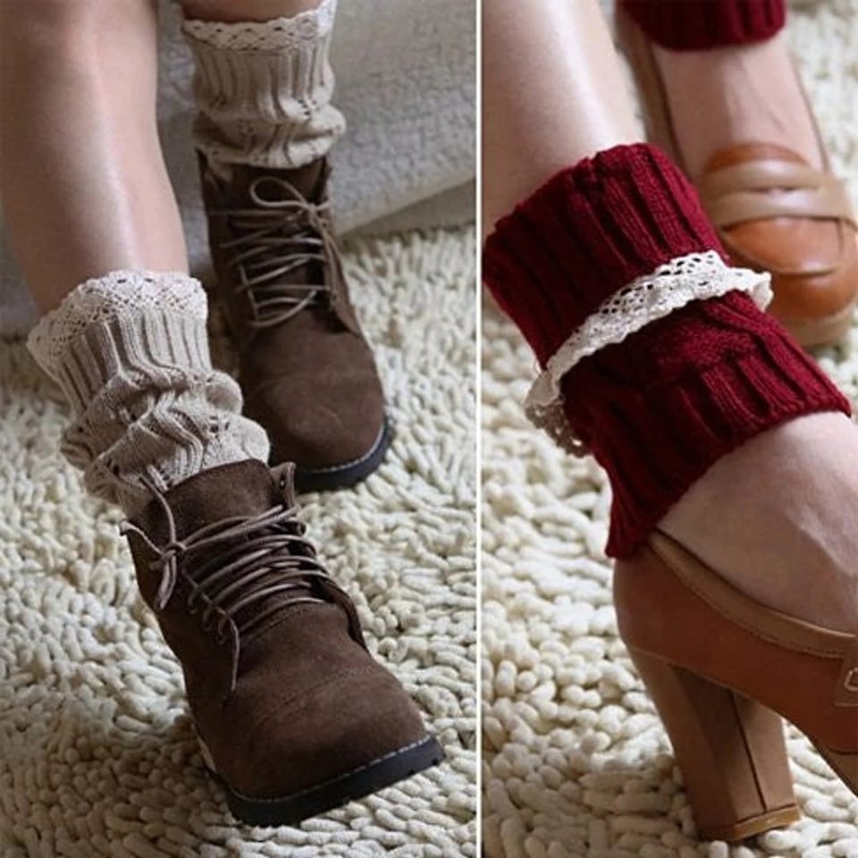 TD Vintage Style CableKnit Acrylic Leg Warmer Socks Fashionable At-Your-Feet, product photo