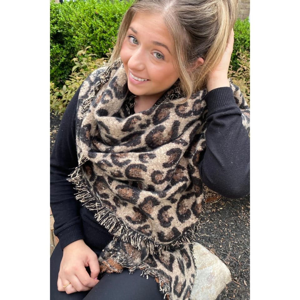 TD Oversized Leopard Print Long Knit Scarf Plain and Stripe Styles Design, product photo
