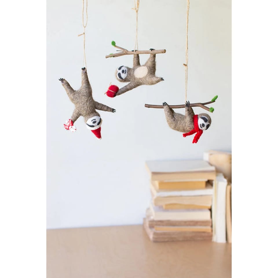Customizable Size Handmade TD Set of Three Felt Sloth Christmas Ornaments 3D, product photo