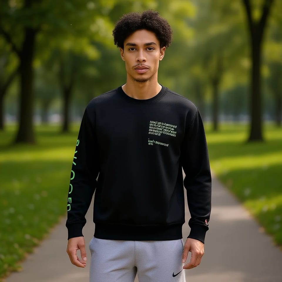 Nike Men's Active Crewneck Sweatshirt Black Green XS Regular Fit Screen Printed, product photo