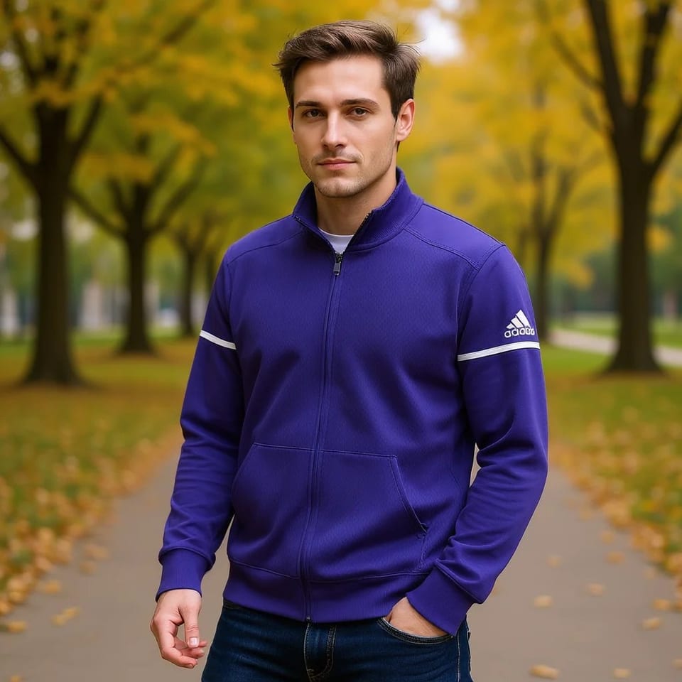 Adidas Men's Reversible Zip-up Jacket Purple White College Style Plain Dyed, product photo