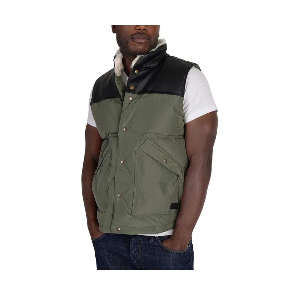 For Men's Utility Down Vest Olive Green S Stand Collar Sleeveless Thick, product photo