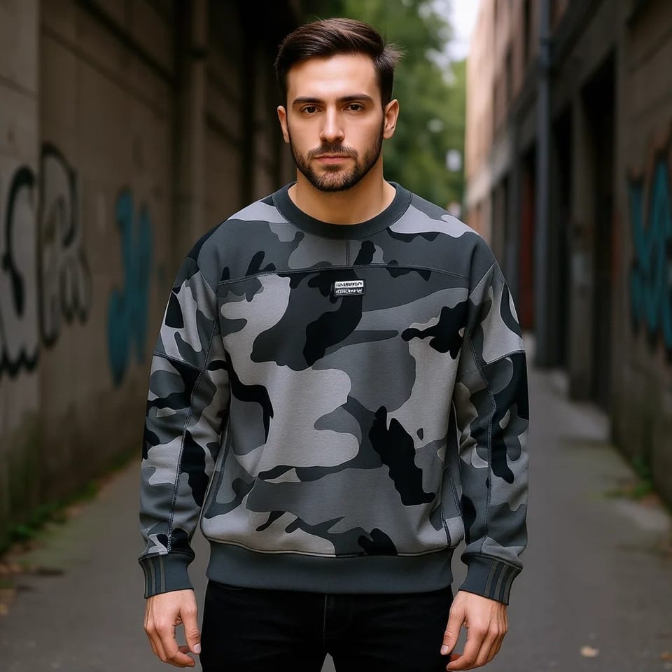 Adidas Originals Camo Crew Pullover Men XL Regular Fit 3D Embroidery Front Logo, product photo