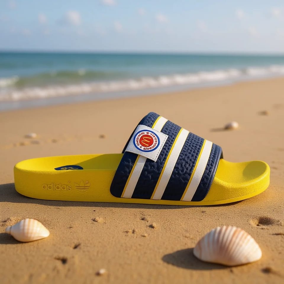 For Men's Adilette GW9714 Yellow Navy Striped EVA Slide Sandals Summer Casual, product photo
