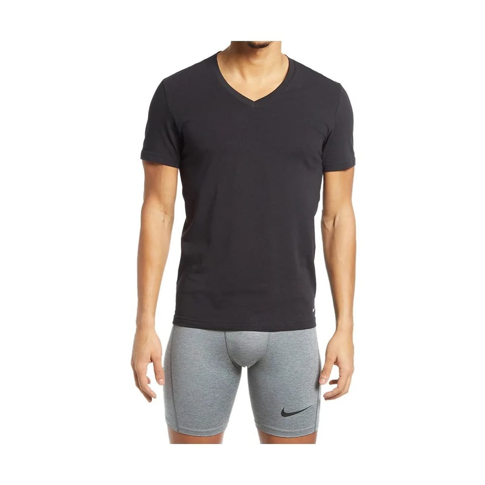 For Men's V-neck Active T-shirt Cotton Stretch Black Regular Fit Breathable All, product photo