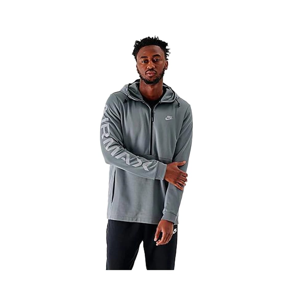 Nike Men's Sportswear Half-Zip Hooded Jacket Grey Polyester Fleece Breathable, product photo