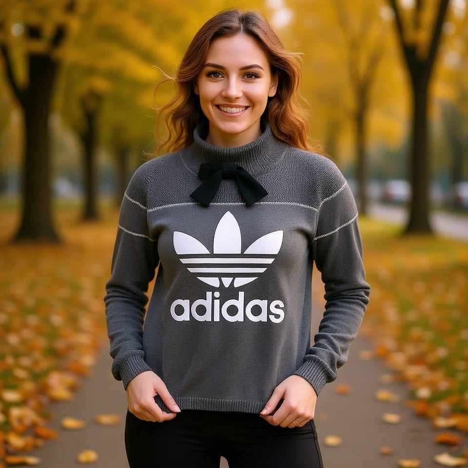 Adidas Women's Sweater High Collar Bow Front Logo Glitter Print Casual Autumn, product photo