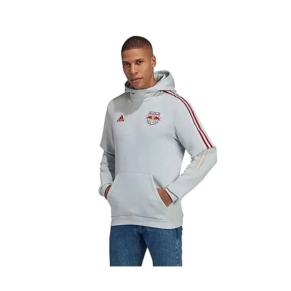 Adidas Men's Winter Hoodie Grey Red Bulls Logo 3D Embroidery Zipper-Up Sporty, product photo
