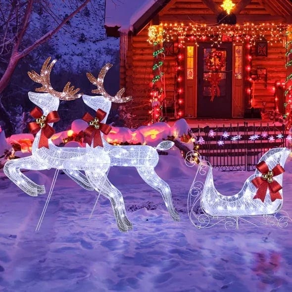 3-Piece Pre-Lit Christmas Decorations Set Weather Proof 270 LED White Lights, product photo